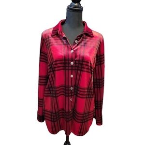 Intro Velvet black & red 95% polyester 5% spandex button up Plaid shirt Size PM